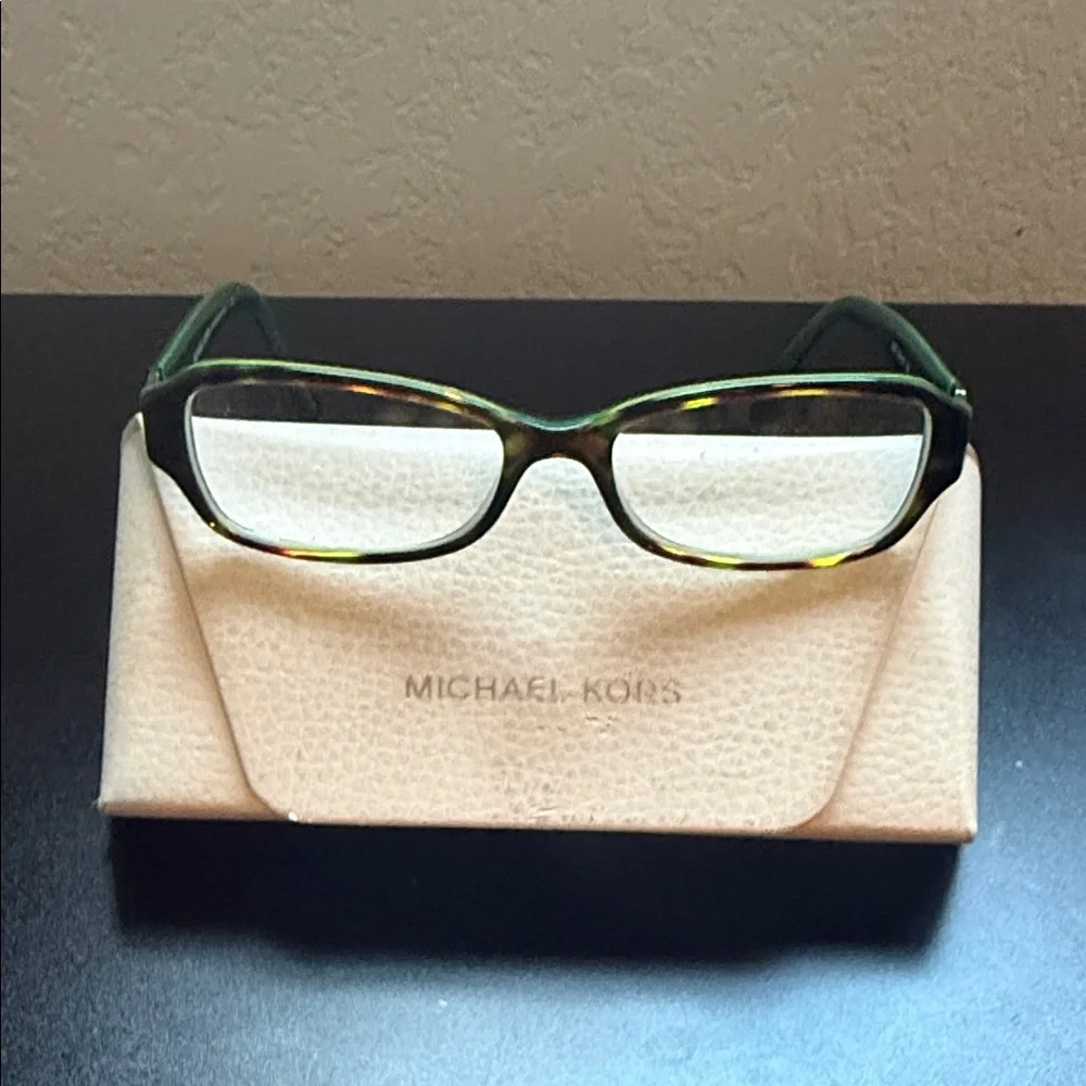 Michael Kors Green Tortoise Shell Glasses Prescription Lenses with Carrying Case